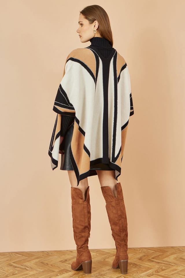 Yumi Yumi Women's Brown Colour Block Cape - 3