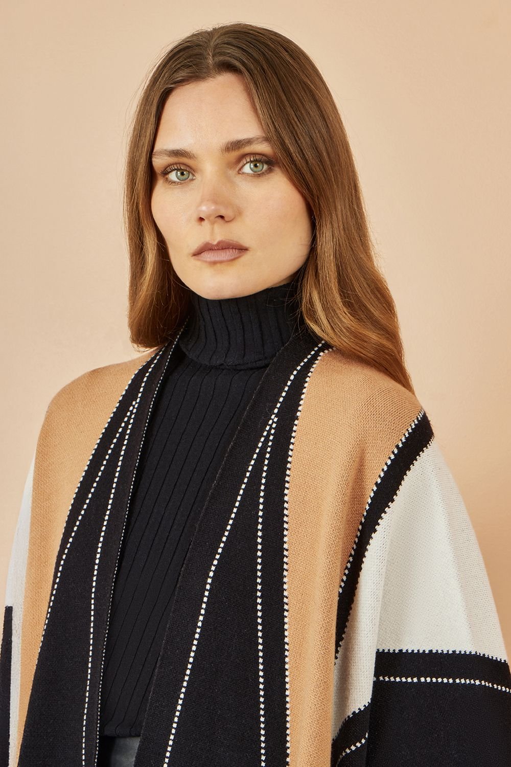 Yumi Yumi Women's Brown Colour Block Cape - 4