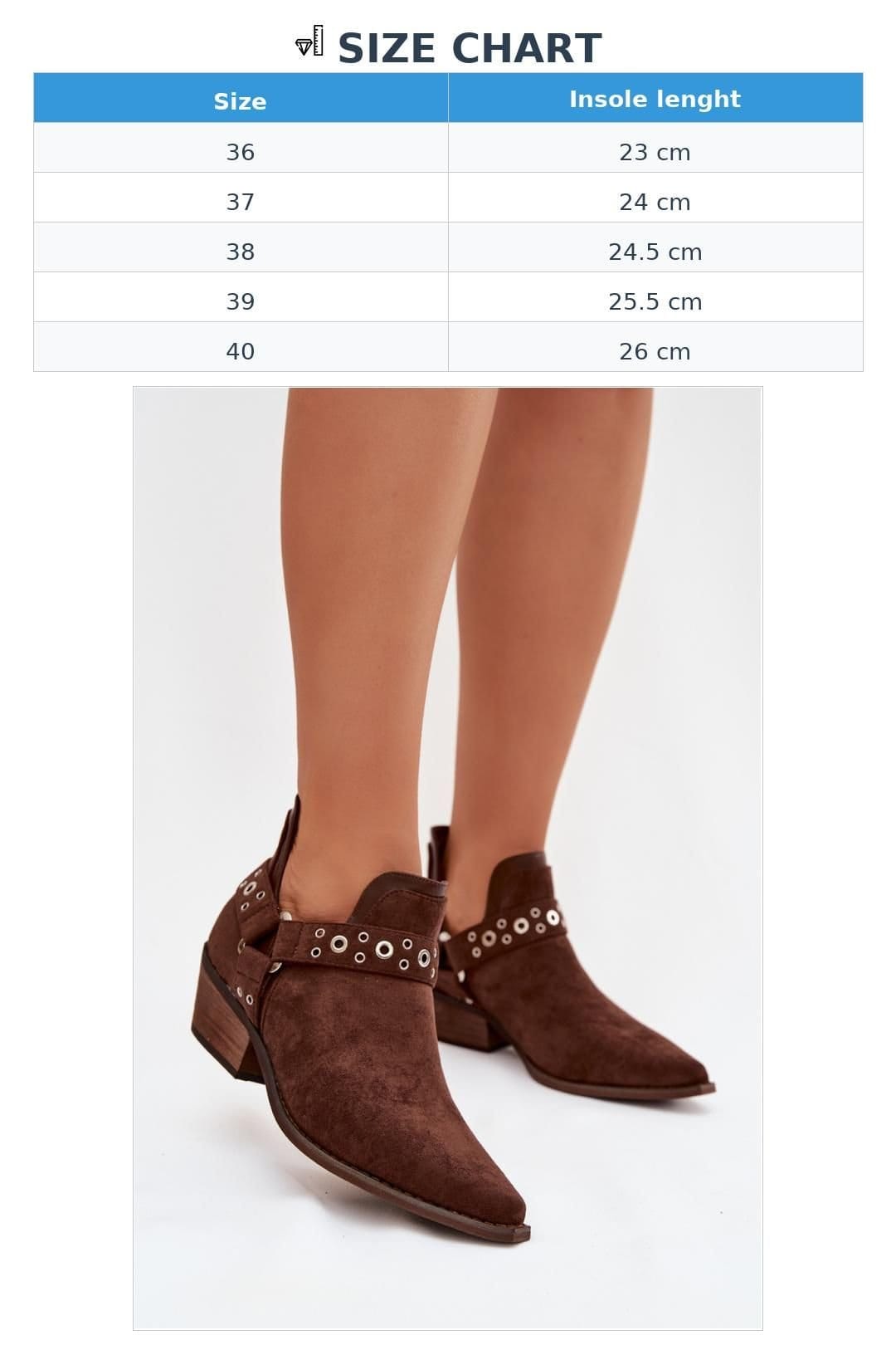 Love Lace Love Lace Women's Slip On Ankle Boots With Low Heel Pointed Toe Cutouts & Straps in Brown - 4
