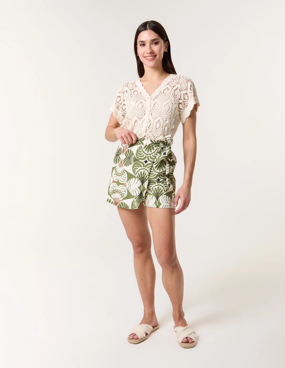 Blue Vanilla Geometric Print Wrap Belted Shorts