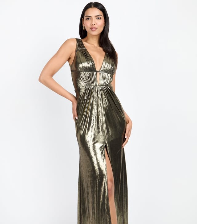 Little Mistress Women's Gold Foil Plunge Maxi Dress Little Mistress New Look - 3