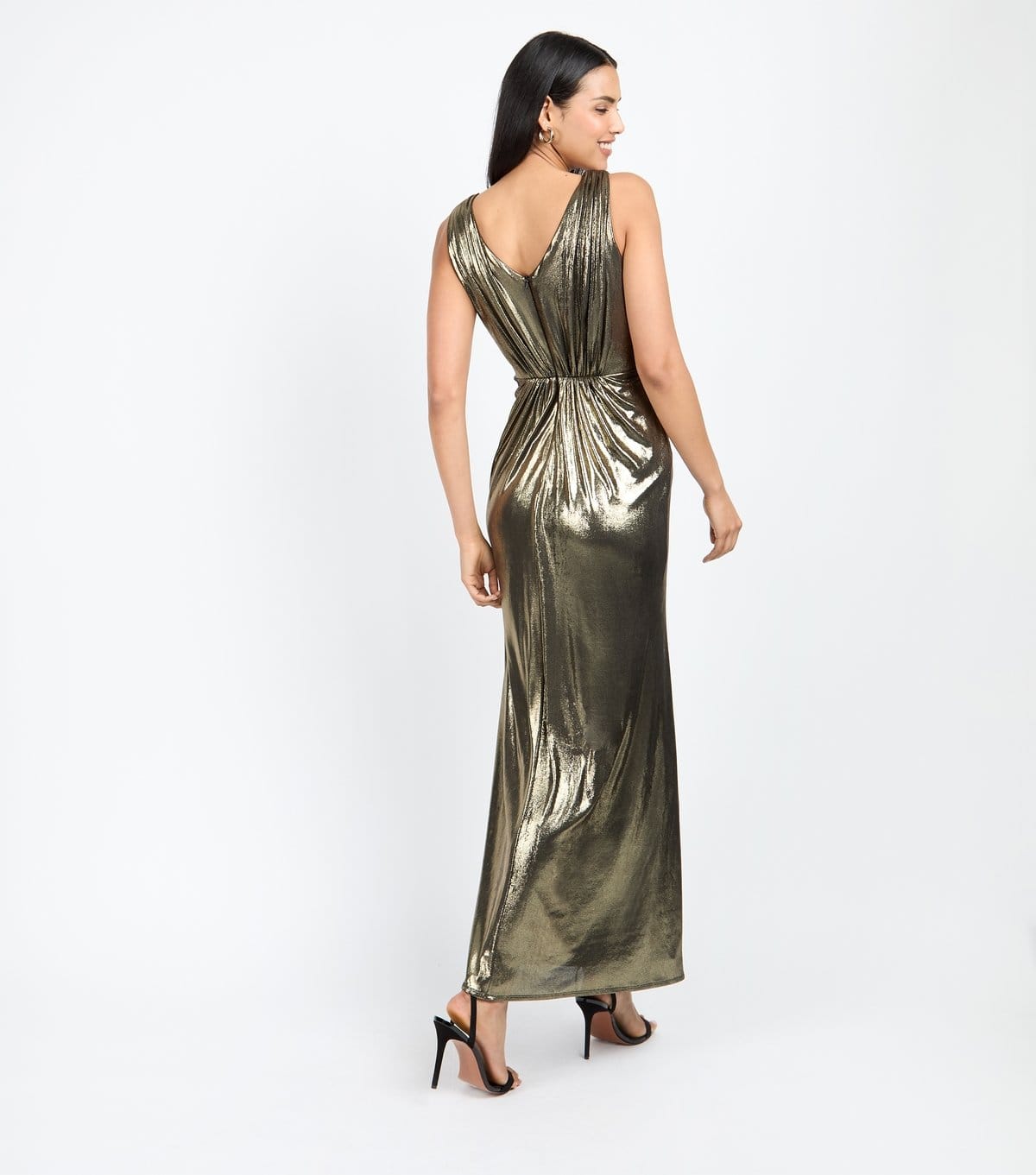 Little Mistress Women's Gold Foil Plunge Maxi Dress Little Mistress New Look - 4