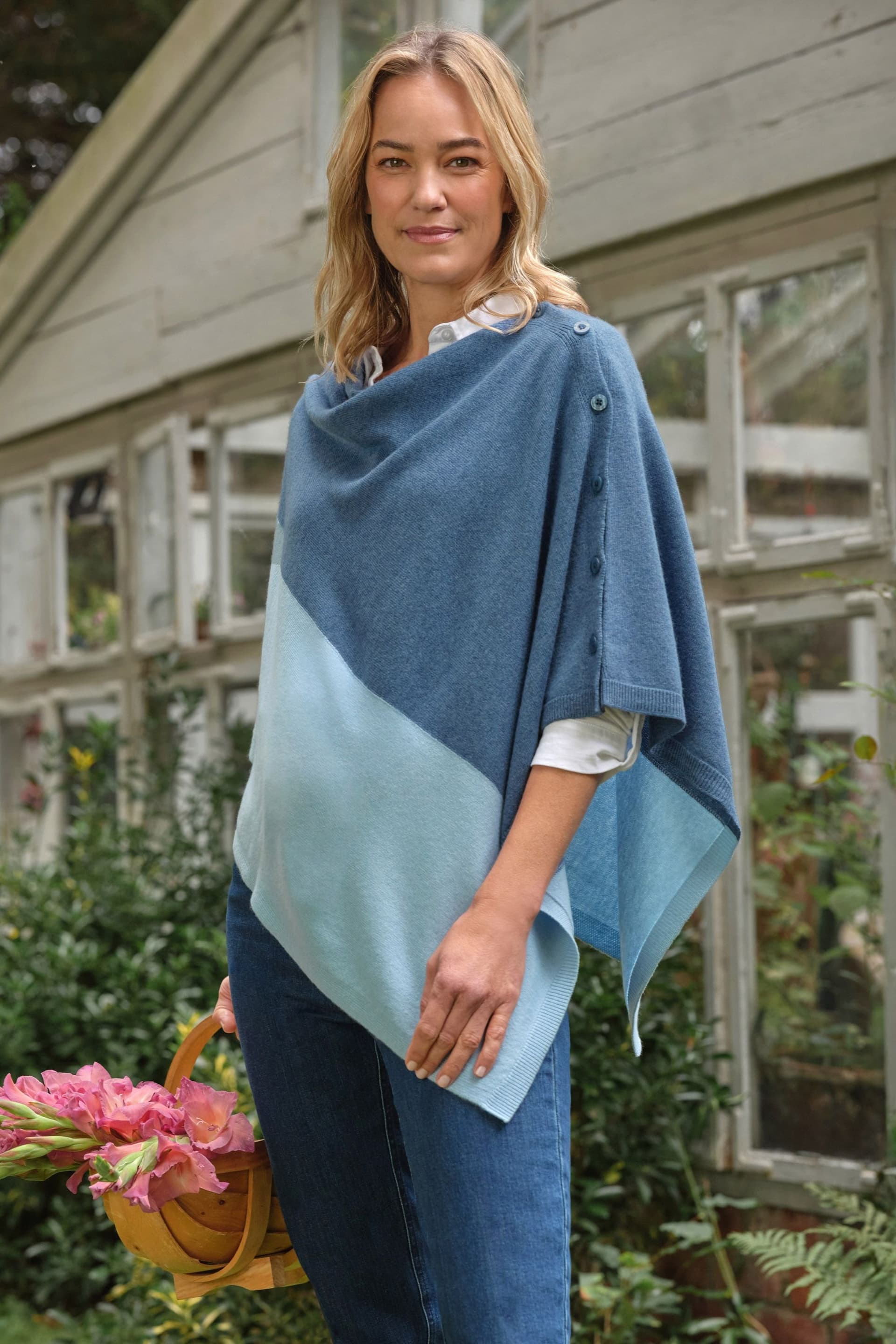 WoolOvers WoolOvers Women's Cashmere Merino Blend Button Poncho