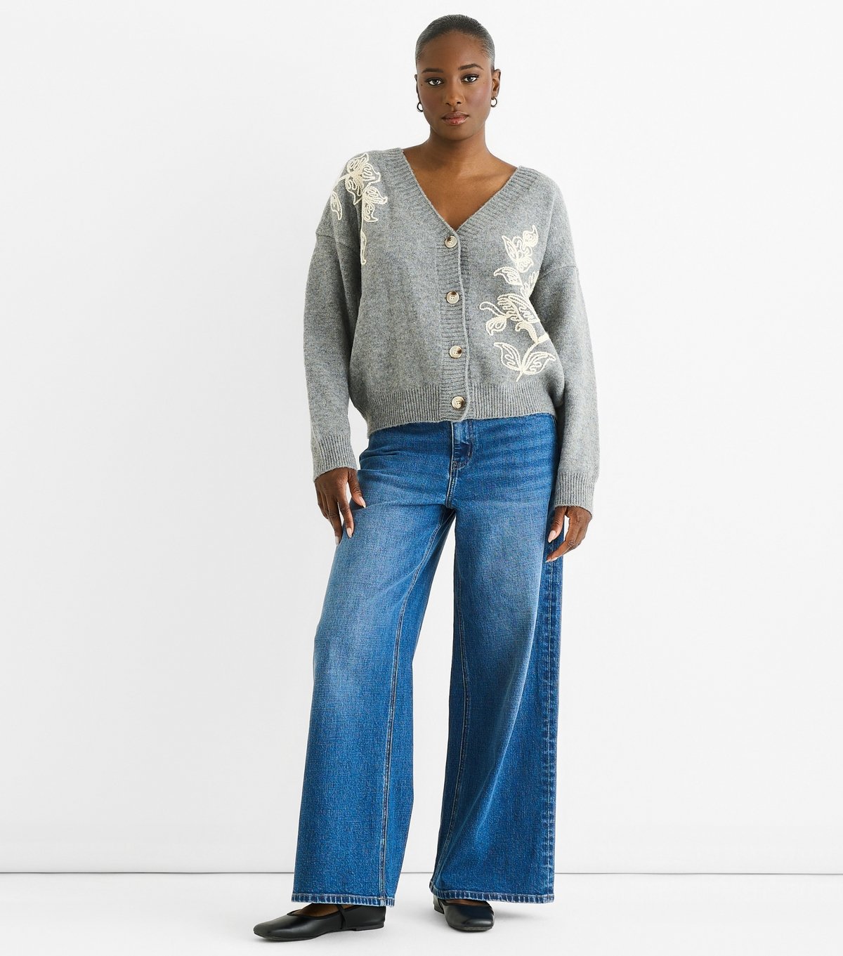 Gini London Women's Grey Floral Embroidered Cardigan Gini London New Look - 2