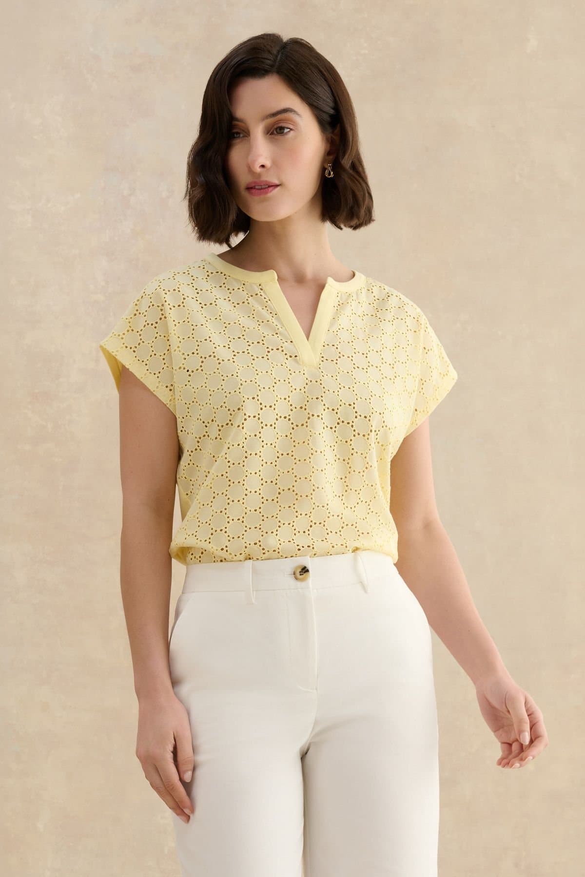 Hobbs London Hobbs London Women's Joanna Broderie Top in Lemon