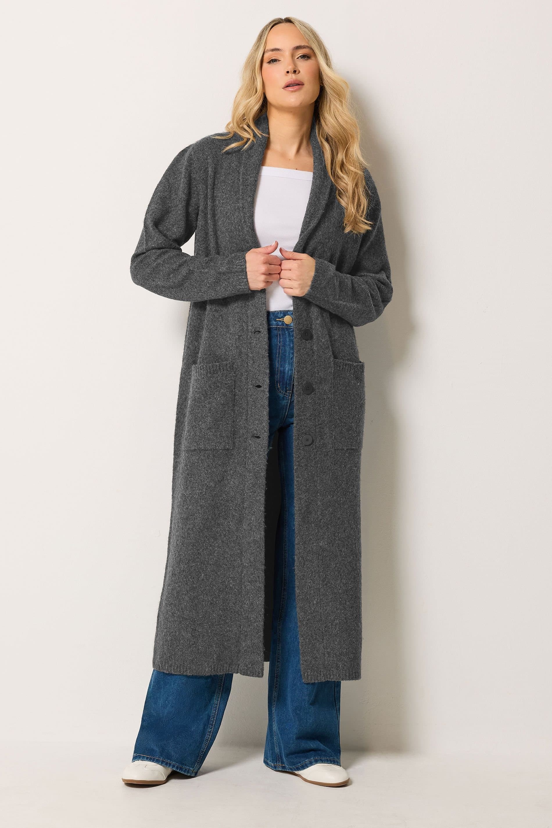 Long Tall Sally Long Tall Sally Women's Tall Knitted Coatigan in Grey