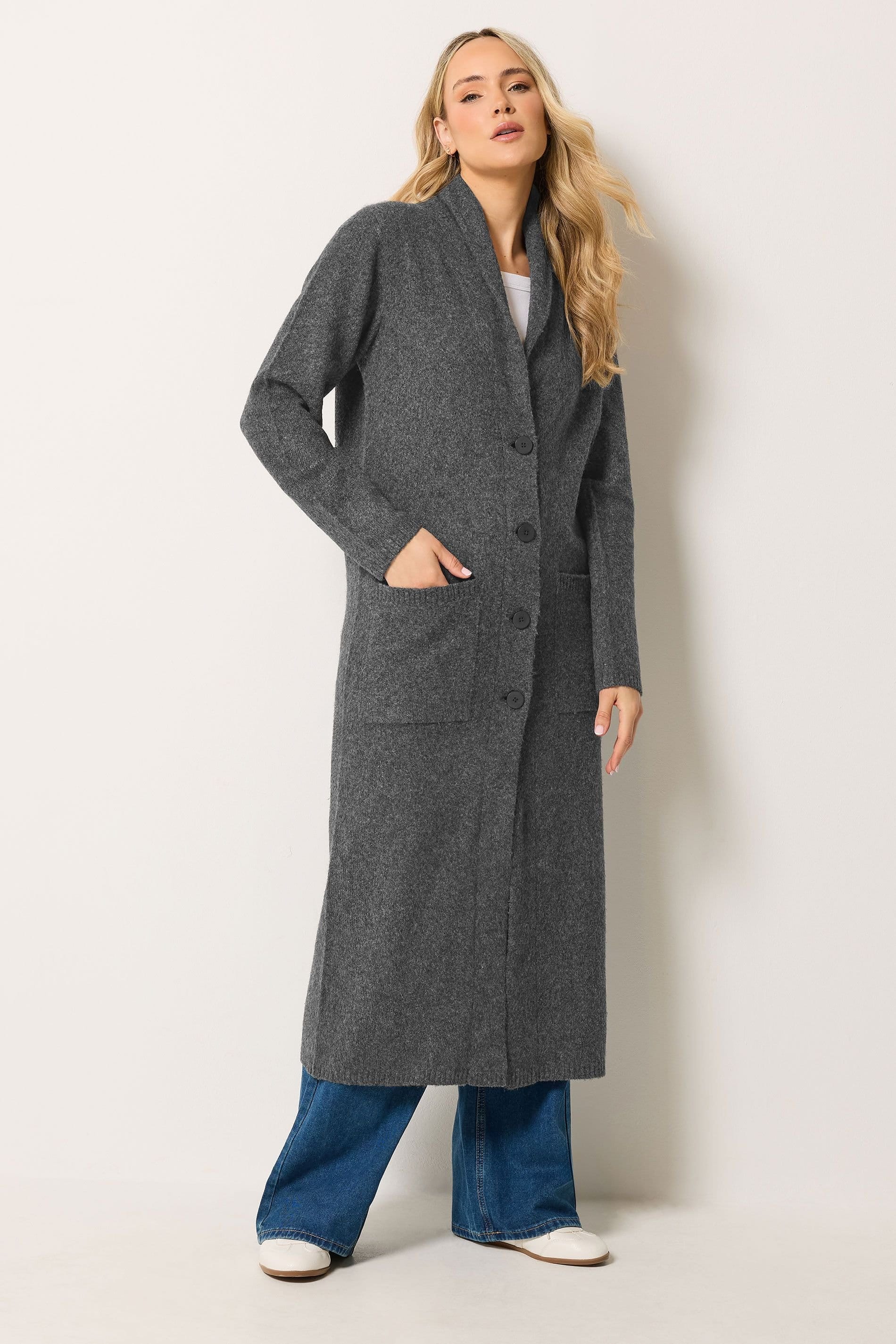 Long Tall Sally Long Tall Sally Women's Tall Knitted Coatigan in Grey - 4