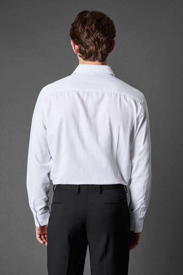 Burton Burton Men's Tailored Fit Herringbone Weave Long Sleeve Shirt in White - 3