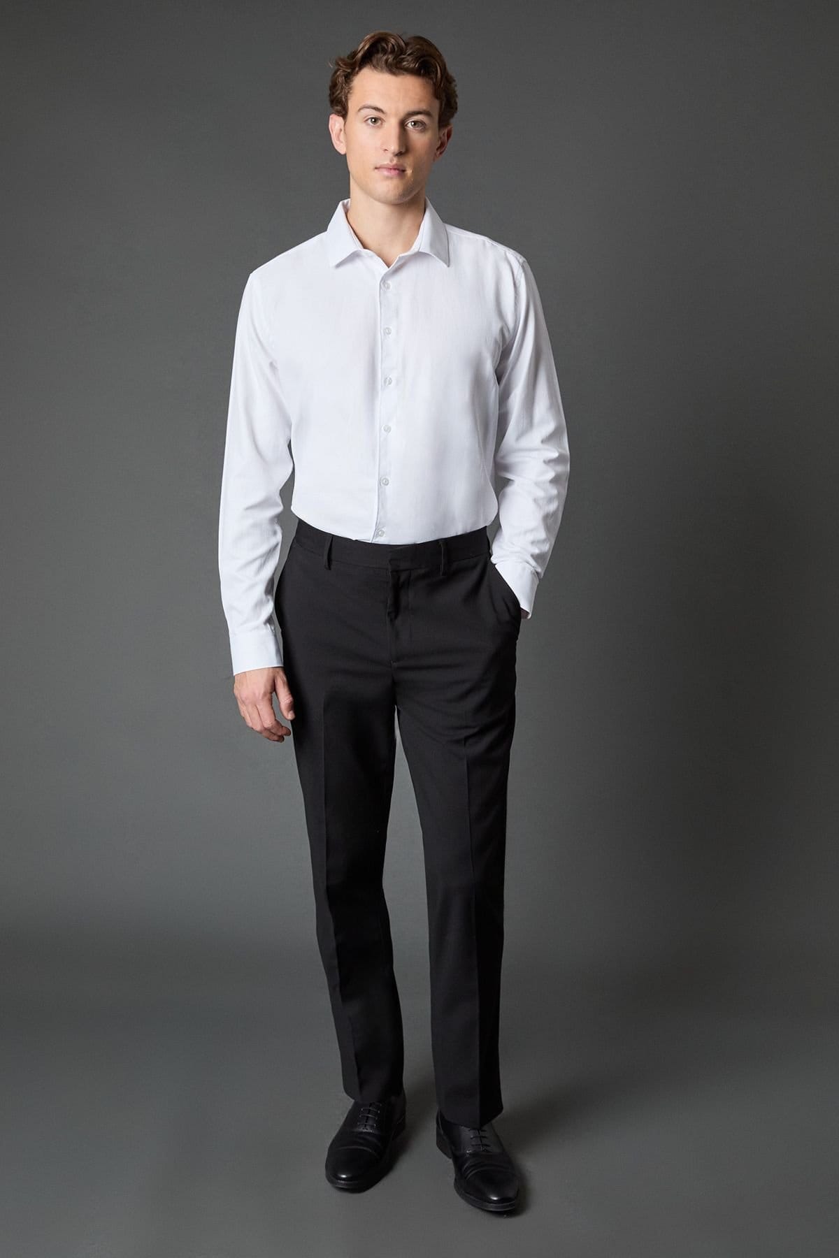 Burton Burton Men's Tailored Fit Herringbone Weave Long Sleeve Shirt in White - 4