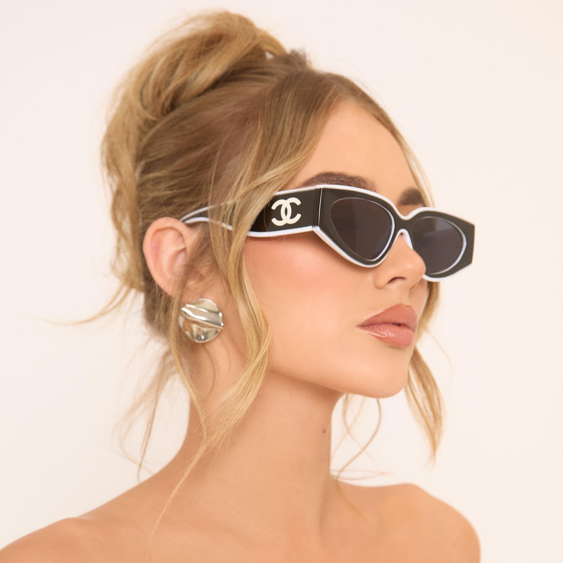 EGO EGO Black Chunky Sunglasses with White Trim and Side Logo Detail