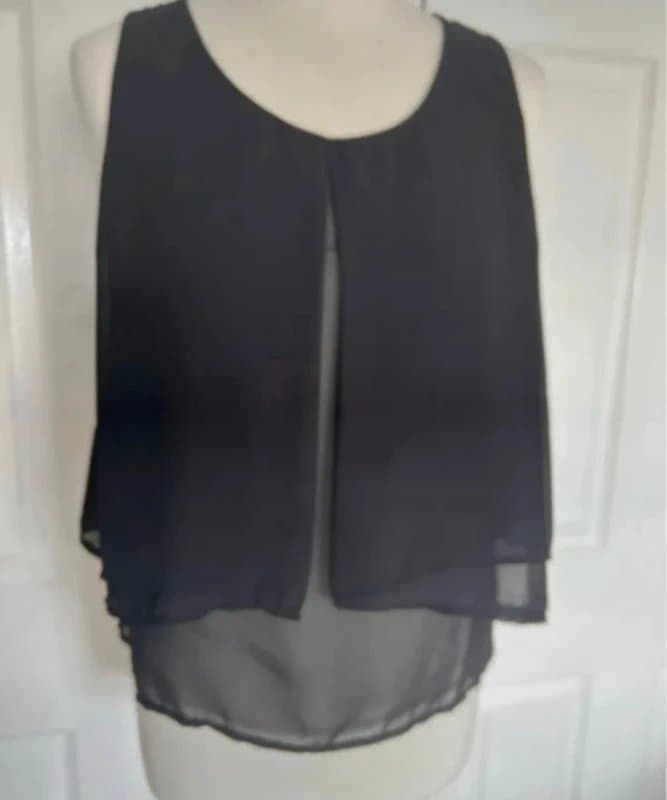H&M H&M Black Chiffon Top Floaty Layered Sleeveless Blouse Size 10
