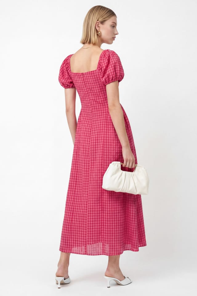 Lovedrobe Lovedrobe Women's Gingham Square Neck Short Sleeve Midaxi Dress in Bright Pink - 2