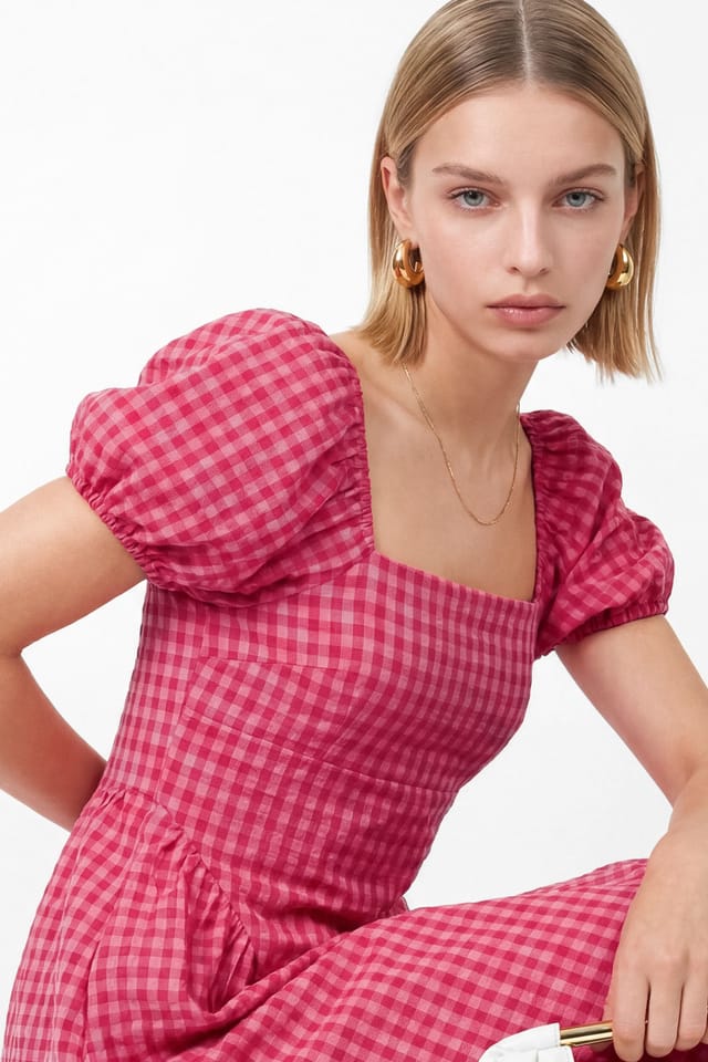 Lovedrobe Lovedrobe Women's Gingham Square Neck Short Sleeve Midaxi Dress in Bright Pink - 3