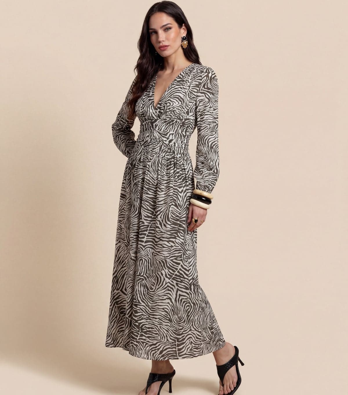 Urban Bliss Women's Khaki Zebra print Long Sleeve Maxi Dress Urban Bliss New Look