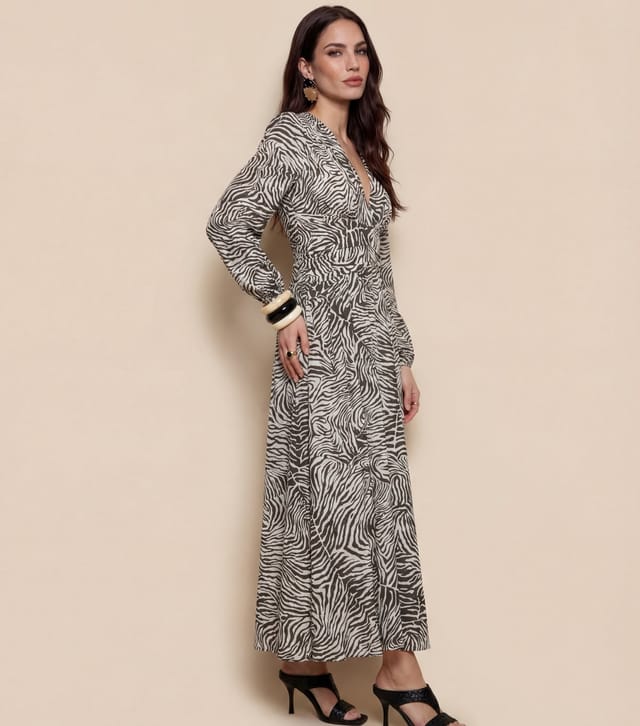 Urban Bliss Women's Khaki Zebra print Long Sleeve Maxi Dress Urban Bliss New Look - 2