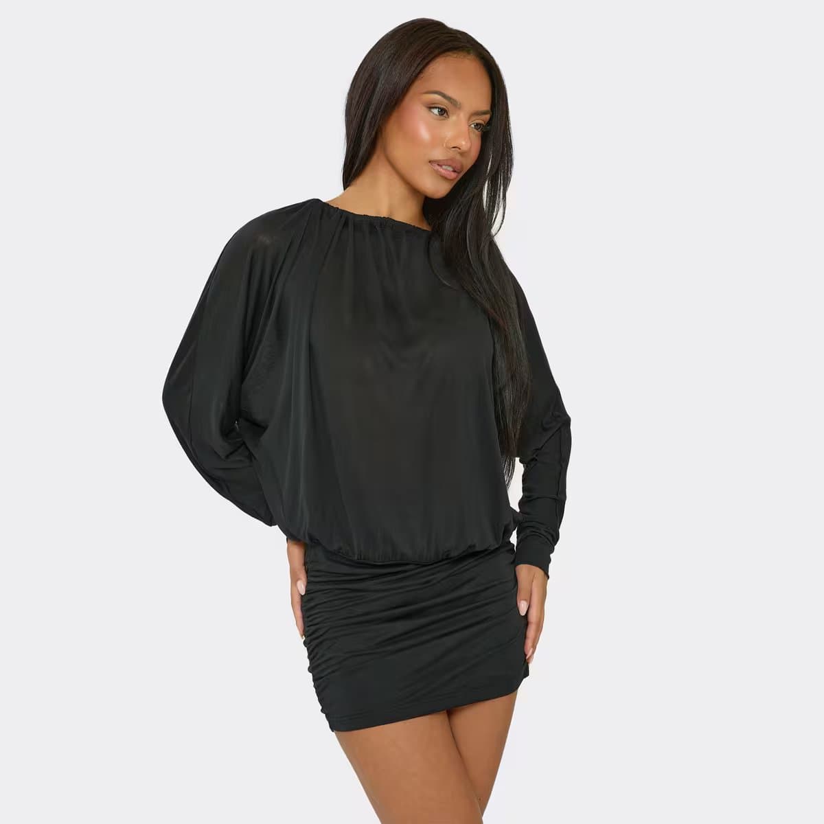 EGO Long Sleeve Open Tie Back Mini Dress In Black, Women's Size UK 6