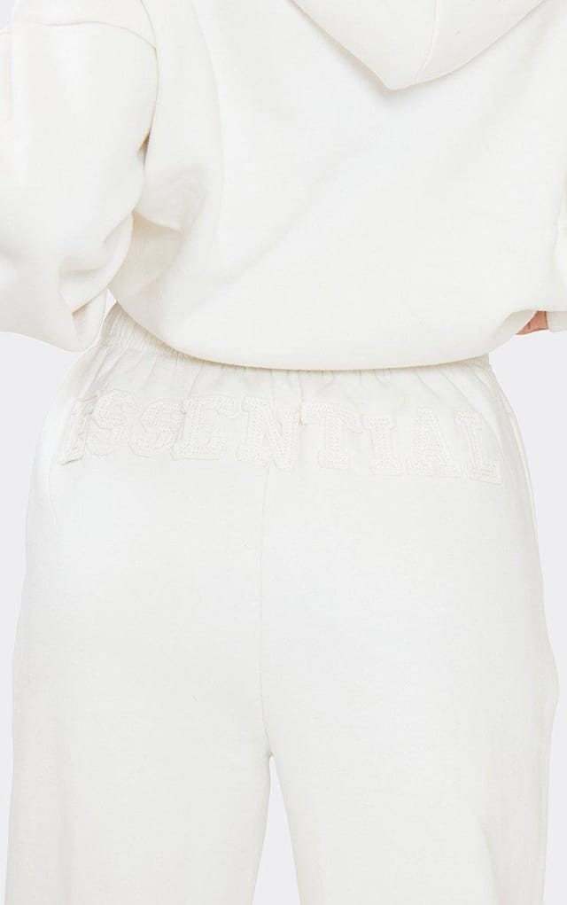 EGO Low Rise Essential Graphic Back Detail Straight Leg Joggers In Cream, Women's Size UK 6 - 2