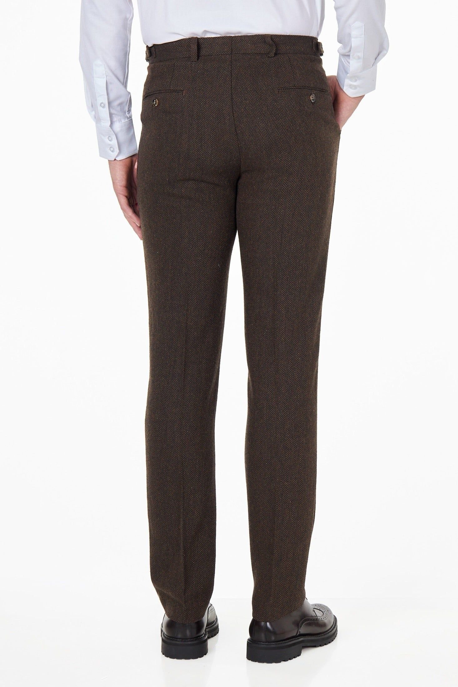 XPOSED XPOSED Men's Tyler Retro Herringbone Tweed Trousers Smart Casual Style in Brown - 2