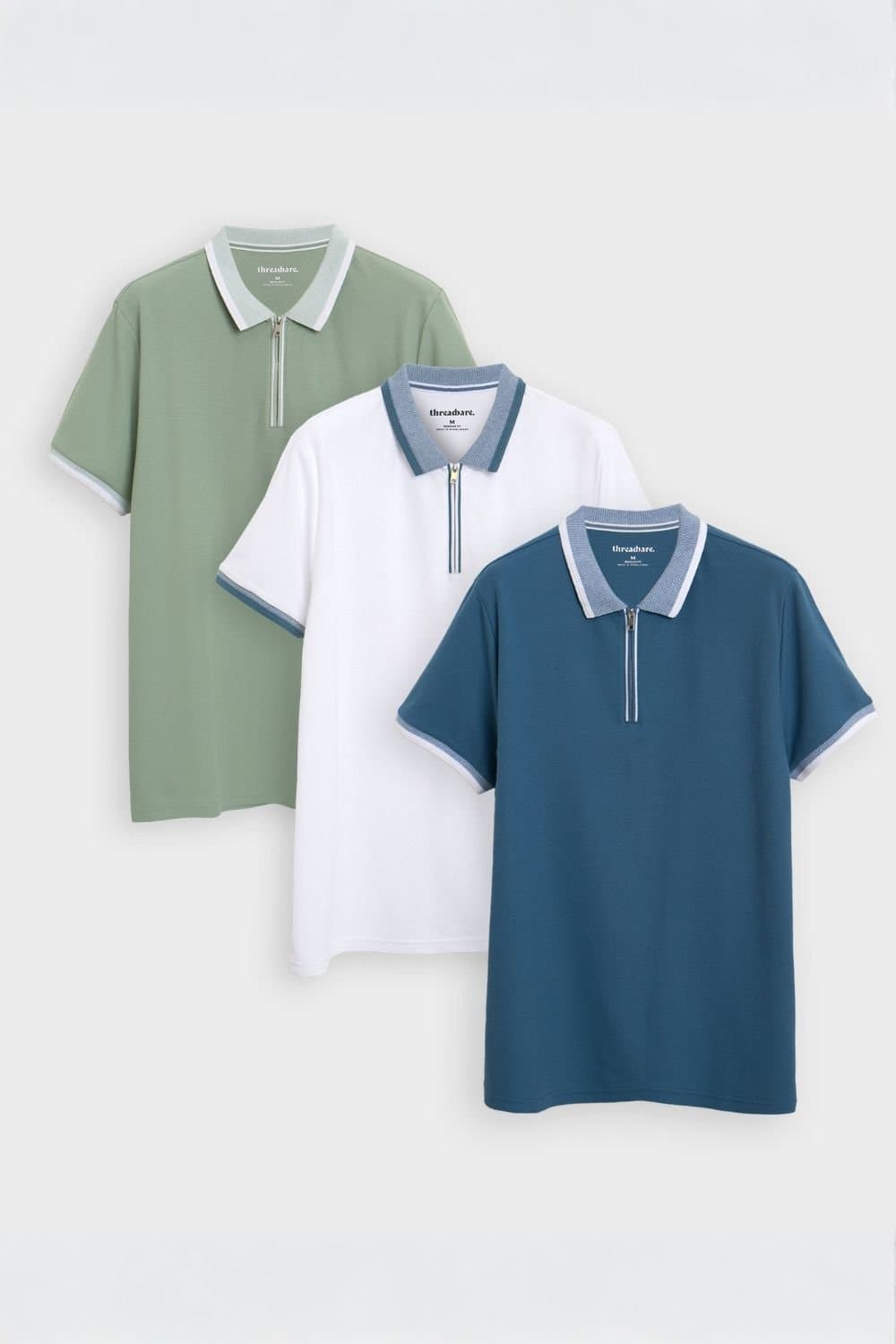 Threadbare threadbare Men's 3-Pack Quarter Zip Polo Shirts