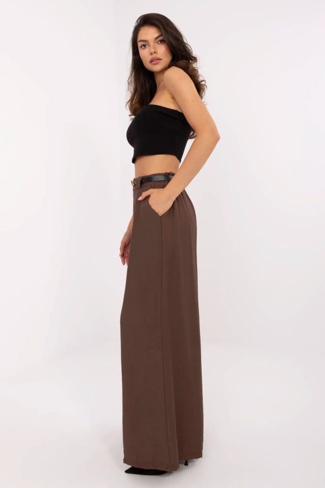 Love Lace Love Lace Women's Italian Viscose Nylon High Waist Palazzo Pants in Brown - 2