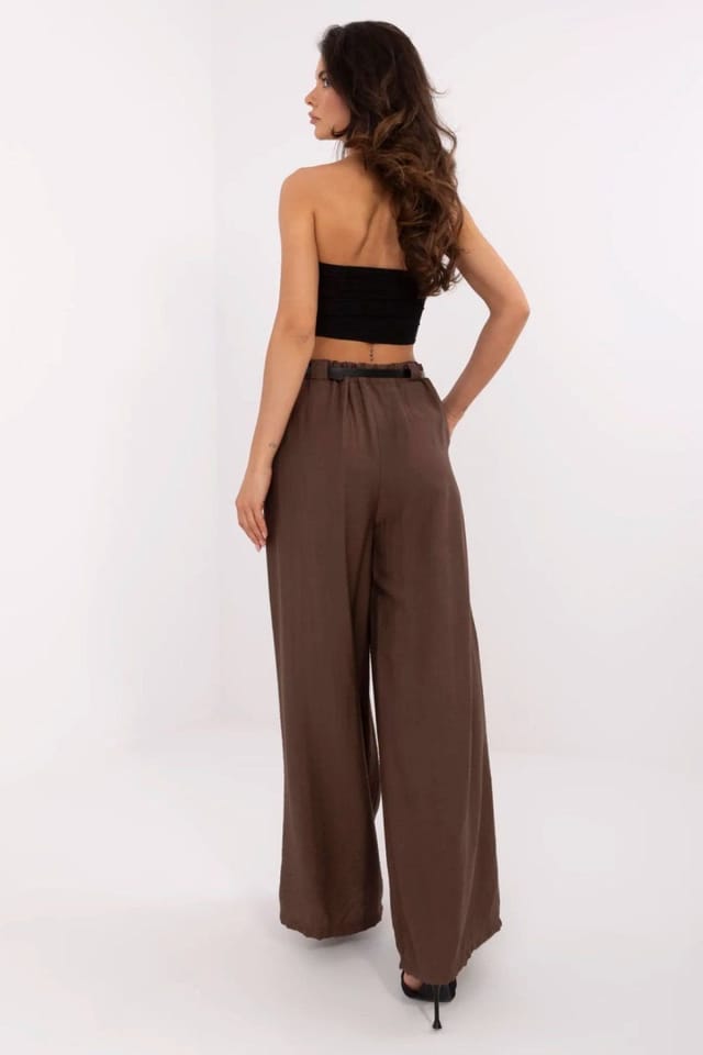 Love Lace Love Lace Women's Italian Viscose Nylon High Waist Palazzo Pants in Brown - 3