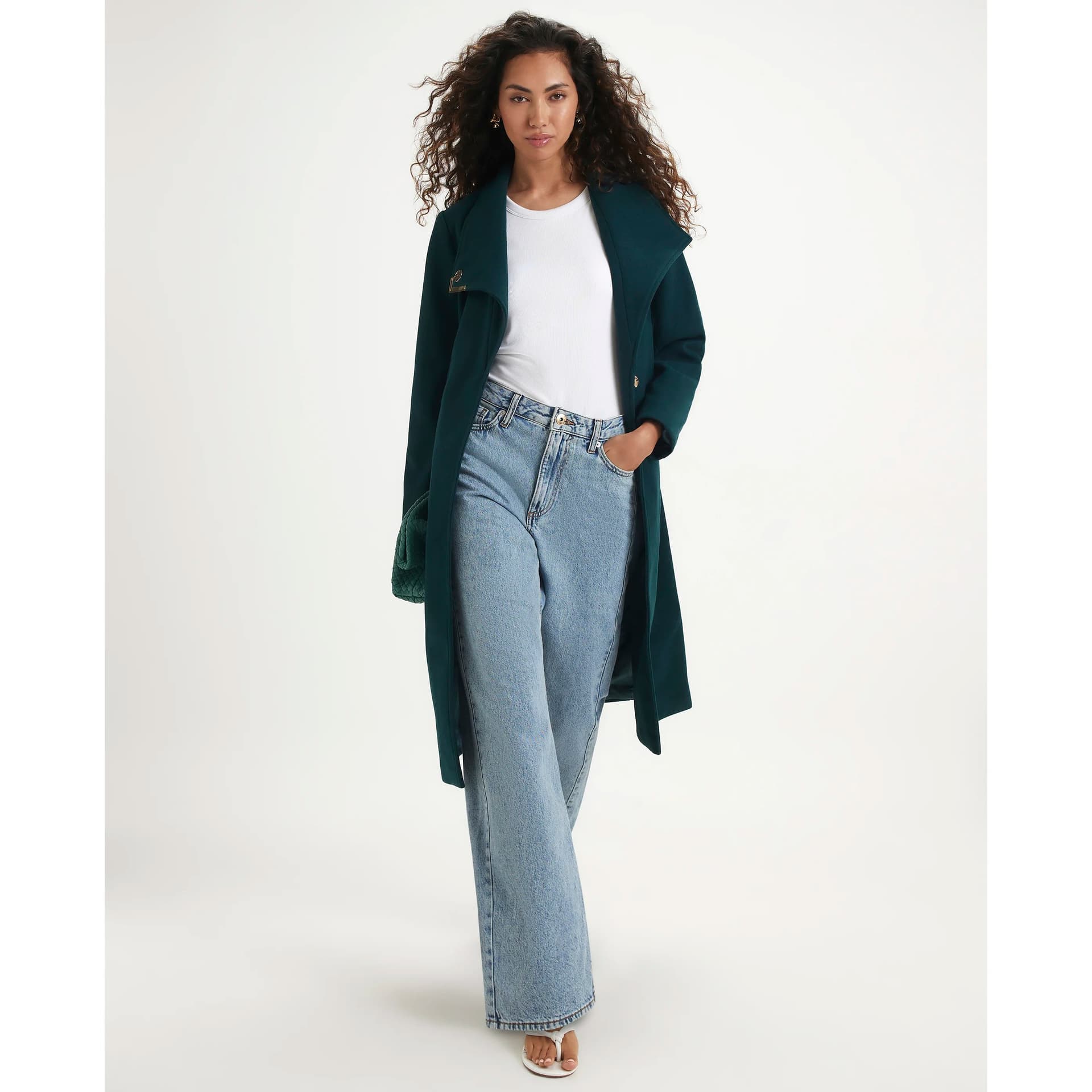 River Island River Island Womens Green Belted Longline Robe Coat
