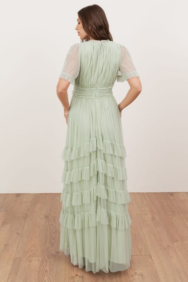 Anaya with Love Anaya with Love Women's V Neck Ruffle Tulle Maxi Dress in Green - 2