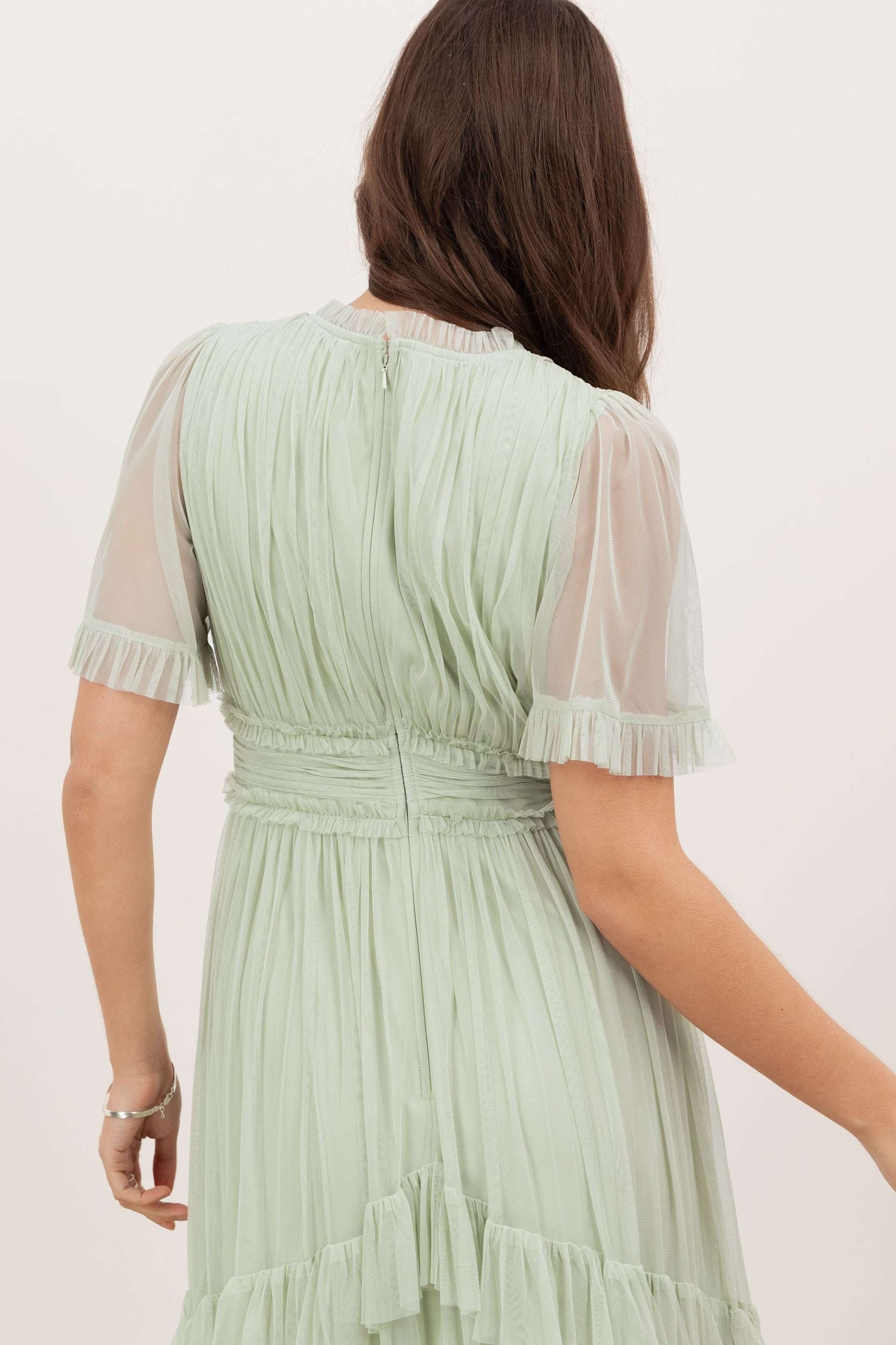 Anaya with Love Anaya with Love Women's V Neck Ruffle Tulle Maxi Dress in Green - 4