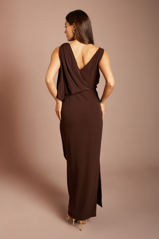 Coast Coast Women's Sleeveless Drape Bodice Wrap Skirt Maxi Dress in Chocolate - 3