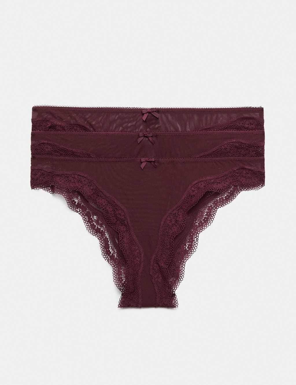 M&S Dark Wine Mesh Brazilian Knickers 3 Pack