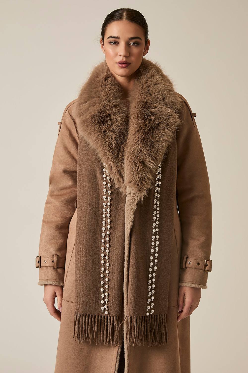 James Lakeland James Lakeland Women's Taupe Pearl Detail Scarf - 1