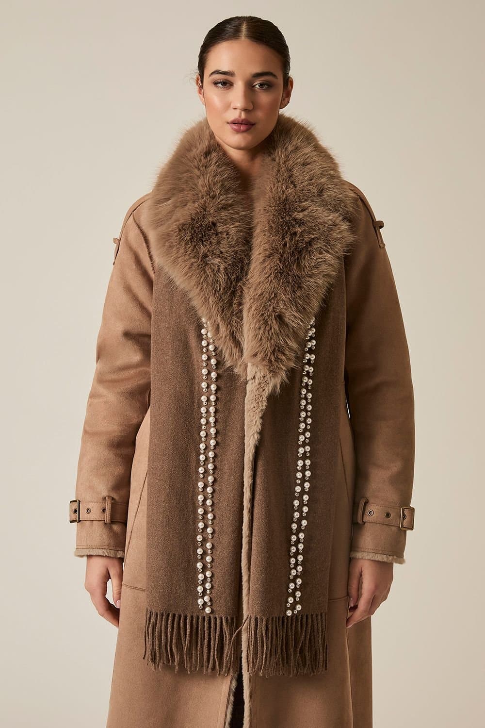 James Lakeland James Lakeland Taupe Pearl Detail Scarf for Women