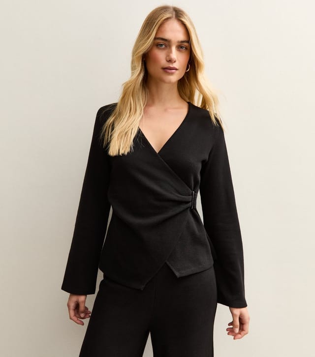 New Look Women's Black Soft Touch Wrap Effect Top New Look - 2