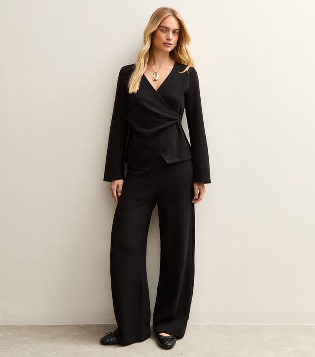 New Look Women's Black Soft Touch Wrap Effect Top New Look - 3