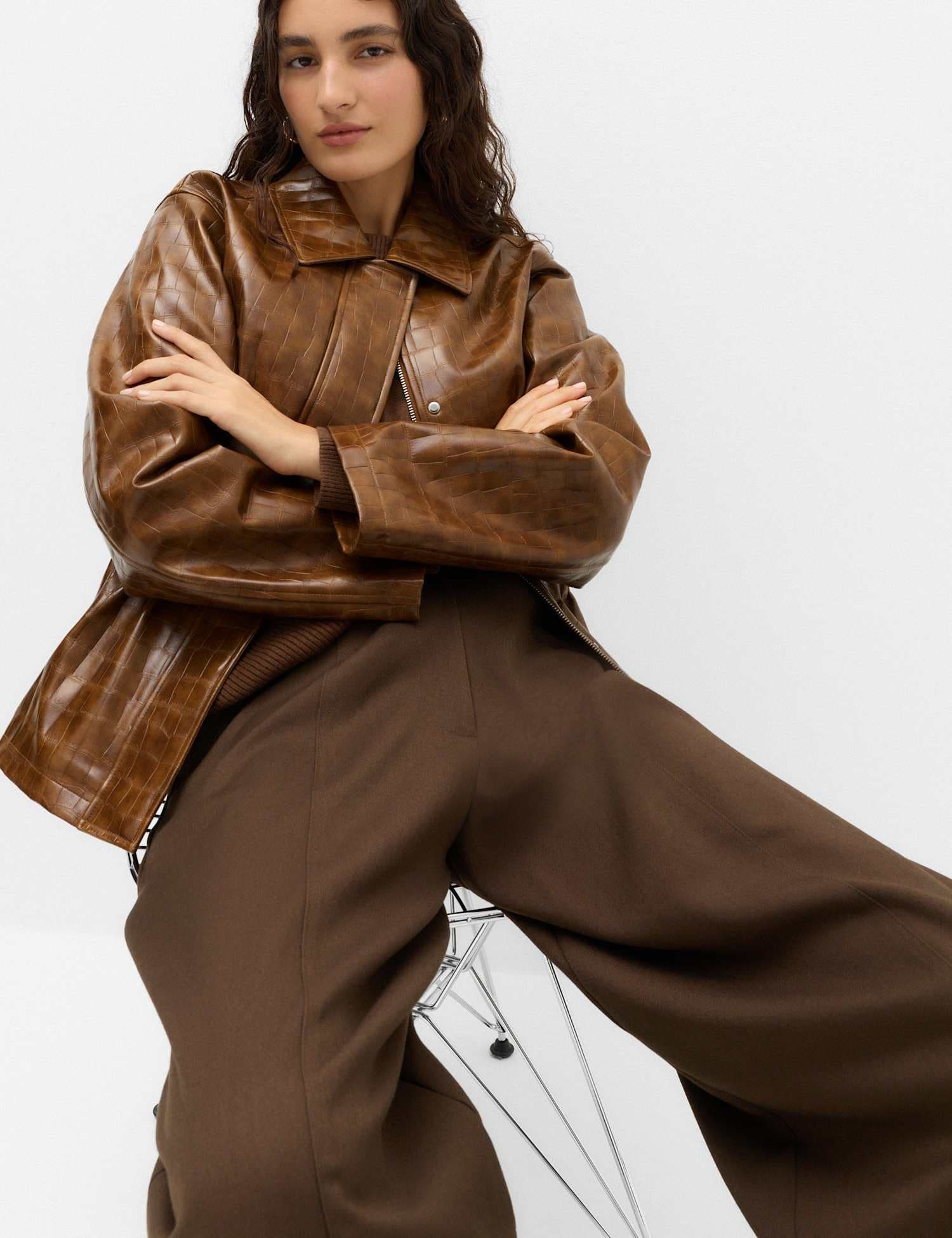 Marks & Spencer M&S Croc Faux Leather Jacket Tan