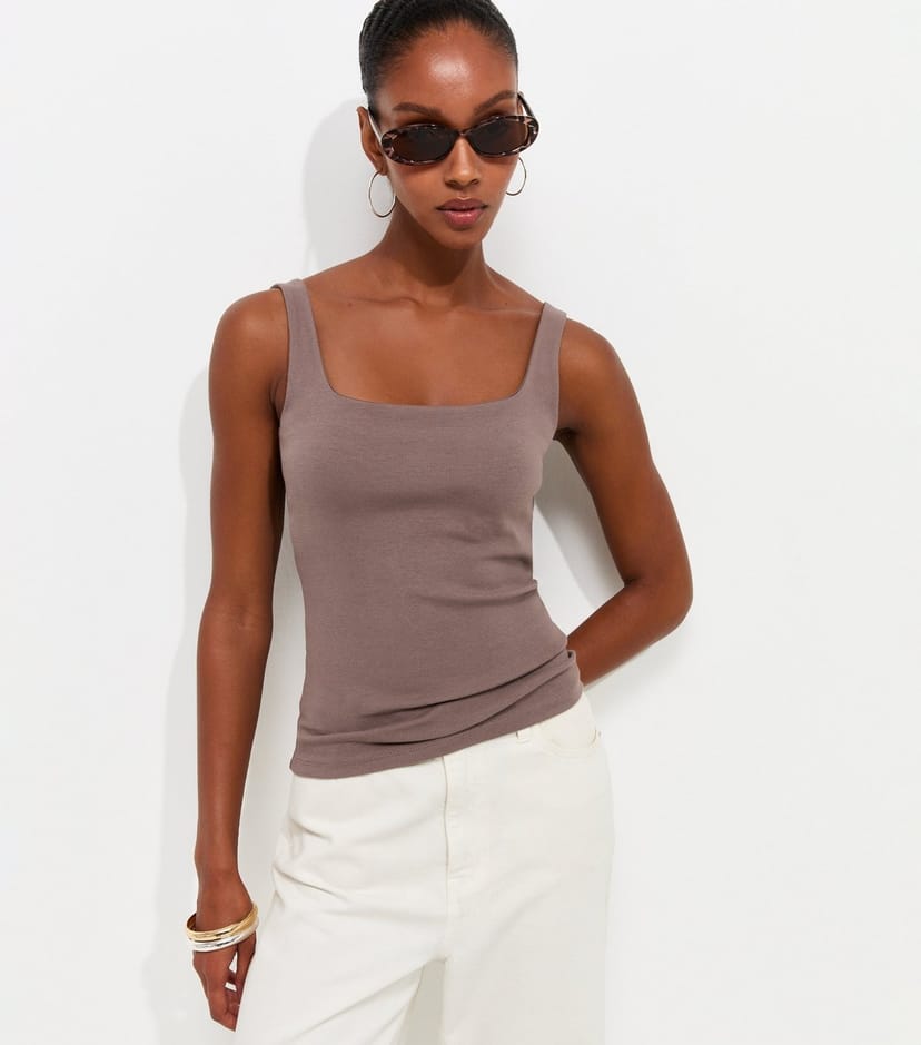 New Look Women's Premium Light Brown Square Neck Top New Look - 1