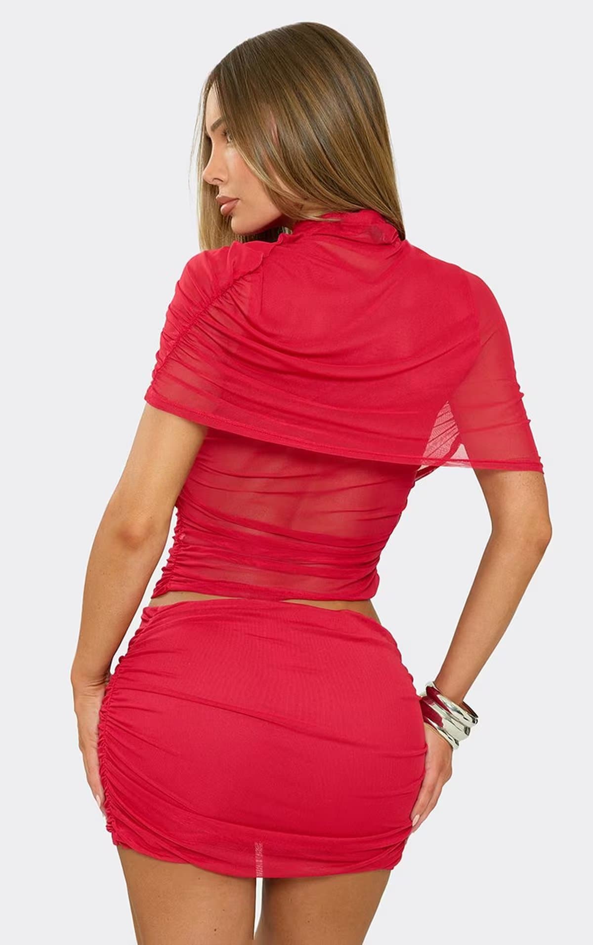 EGO EGO Red Mesh Mini Skirt