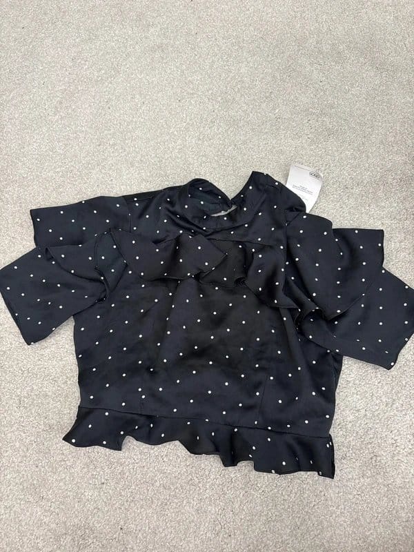 ASOS Black Polka Dot Frill Crop Top Size 8