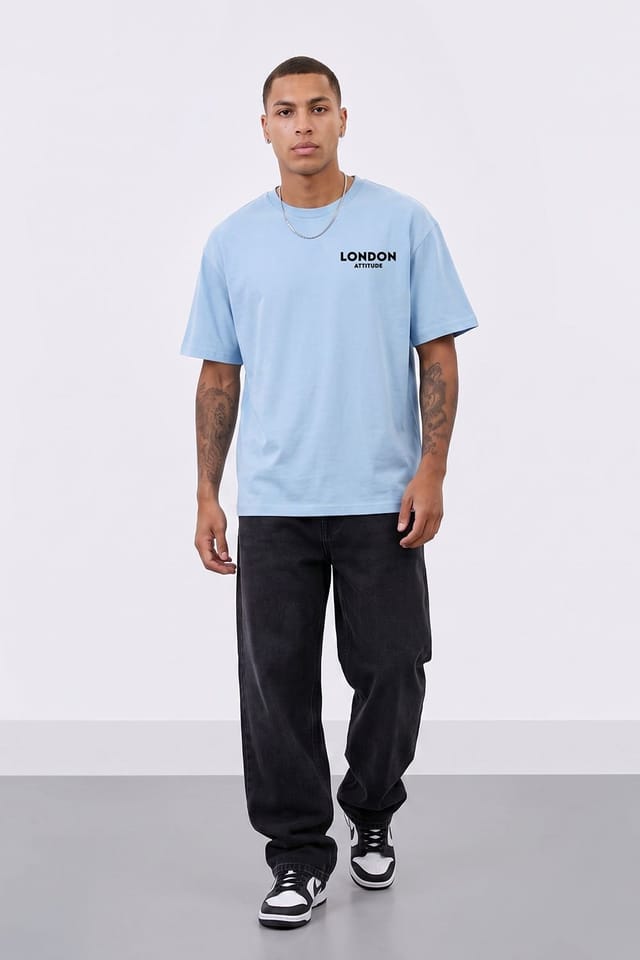 LONDON ATTITUDE LONDON ATTITUDE Men's Athletics Premium Graphic T-Shirt in Light Blue - 2