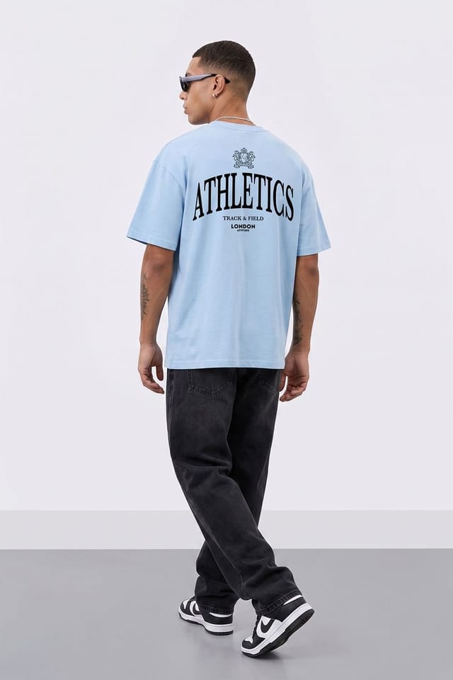 LONDON ATTITUDE LONDON ATTITUDE Men's Athletics Premium Graphic T-Shirt in Light Blue - 3