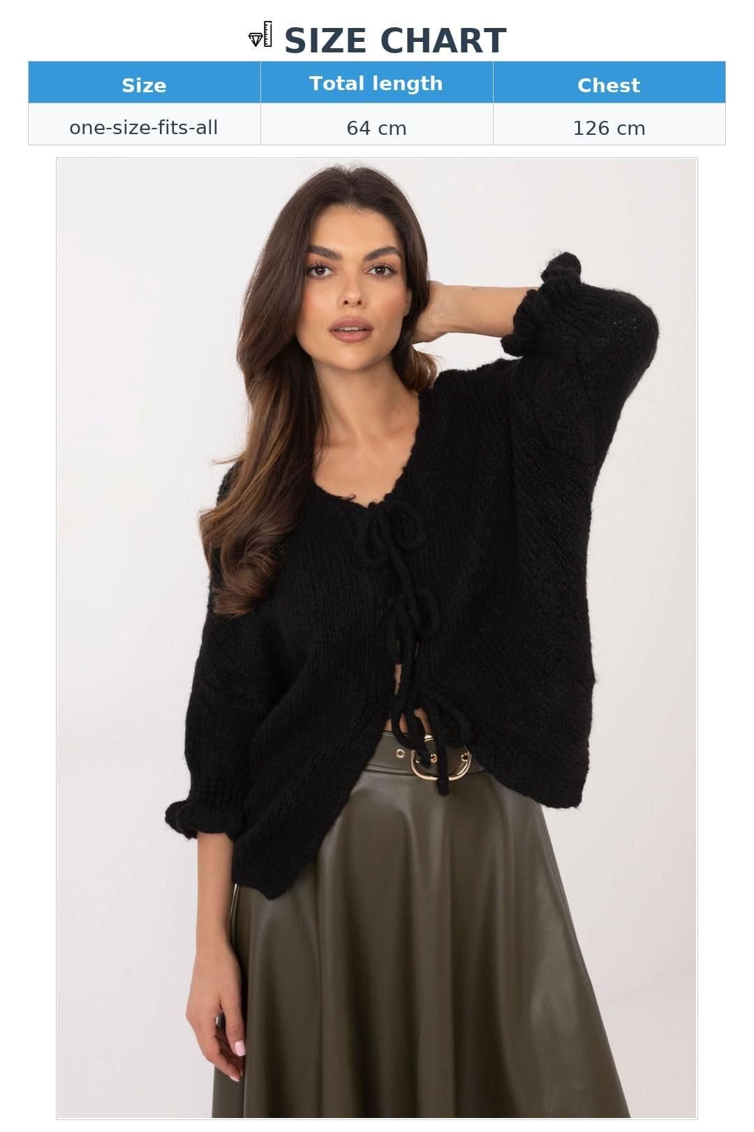 Love Lace Love Lace Women's Tie Neck Casual Cardigan Sweater in Black - 4
