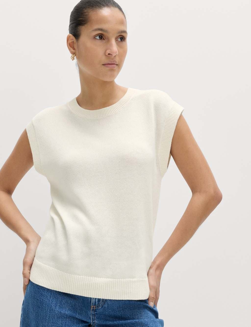 Marks & Spencer M&S Muscle Knitted Vest with Linen Soft White