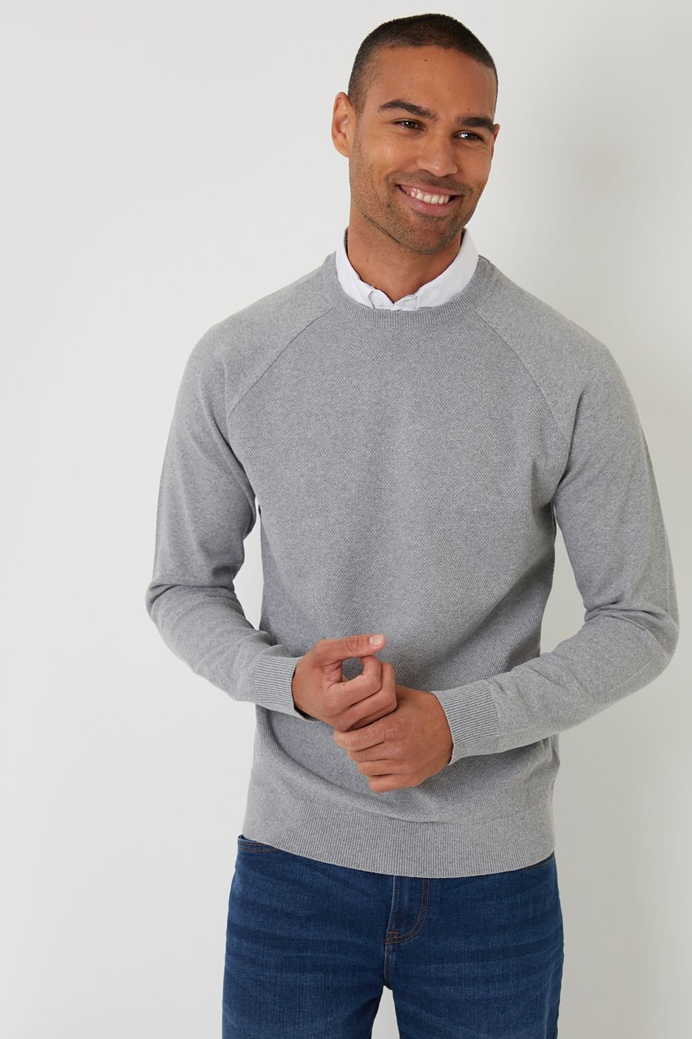 Threadbare Threadbare Men's Mock Shirt Raglan Knitted Jumper in Grey - 3