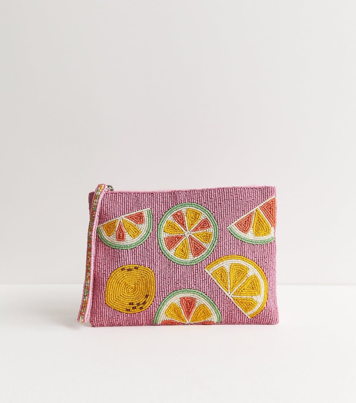 New Look Pink Beaded Fruit Zip Pouch New Look