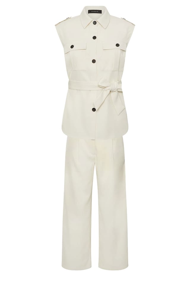 PixieGirl PixieGirl Women's Petite Belted Utility Shirt & Wide Leg Trousers Set in Ivory - 2