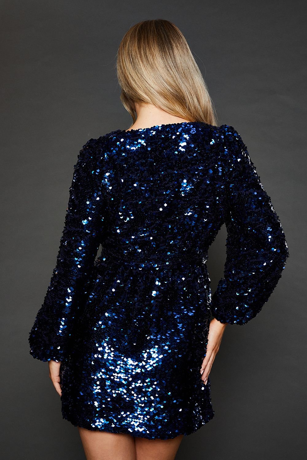 Dorothy Perkins Dorothy Perkins Women's Dp Luxe Petite Sequin Wrap Mini Dress in Navy - 3