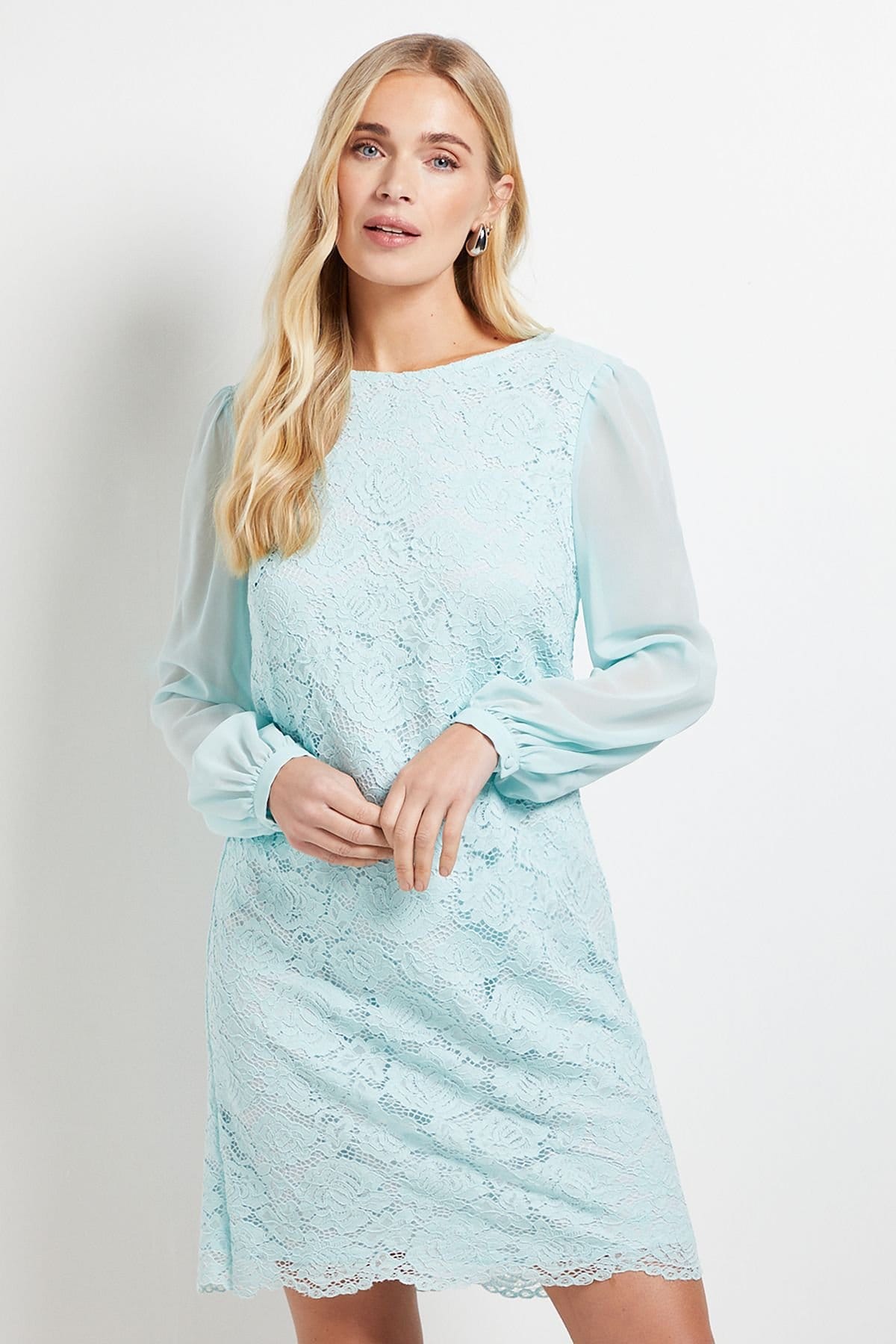 Wallis Pale Blue Lace Chiffon Cowl Back Shift Dress for Petite