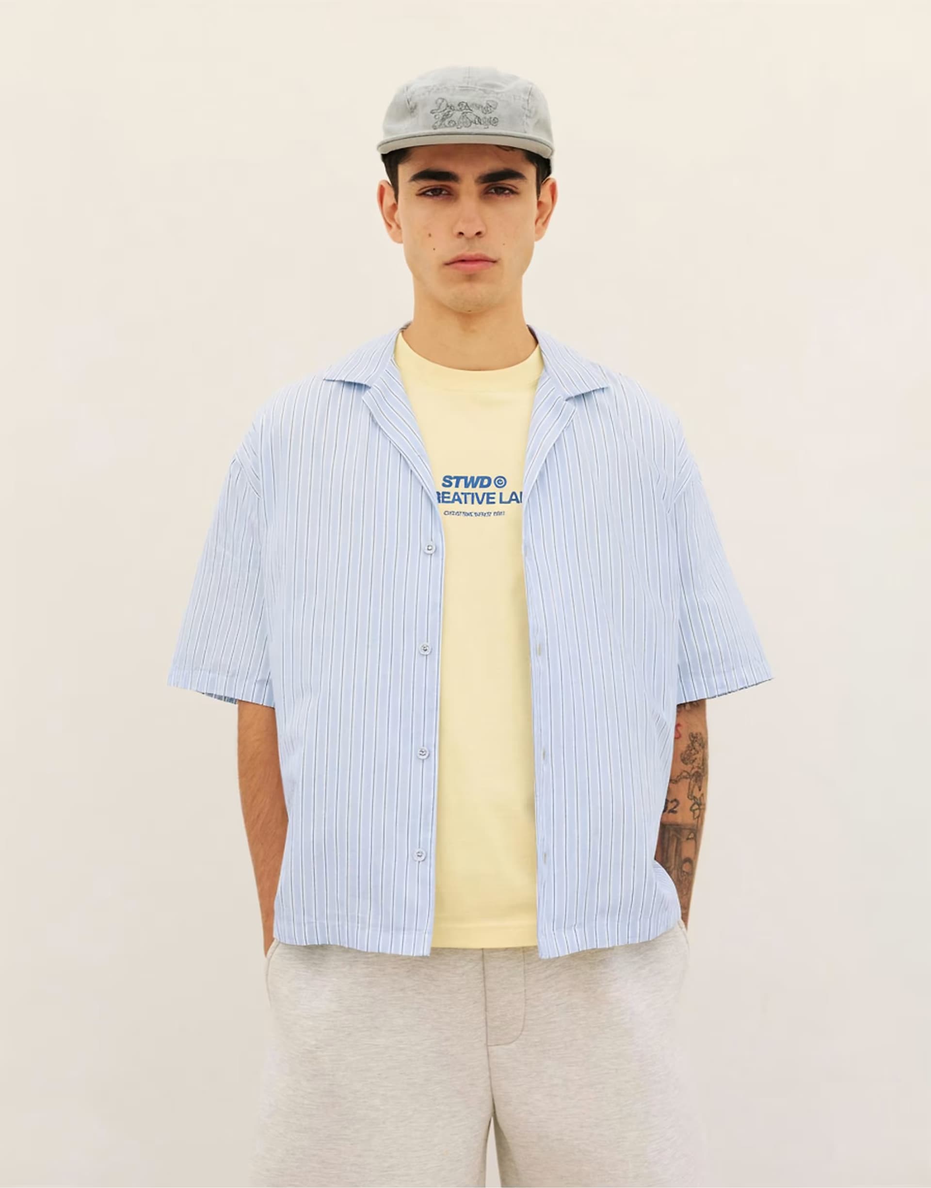 ASOS Pull&Bear Striped short sleeve shirt in blue