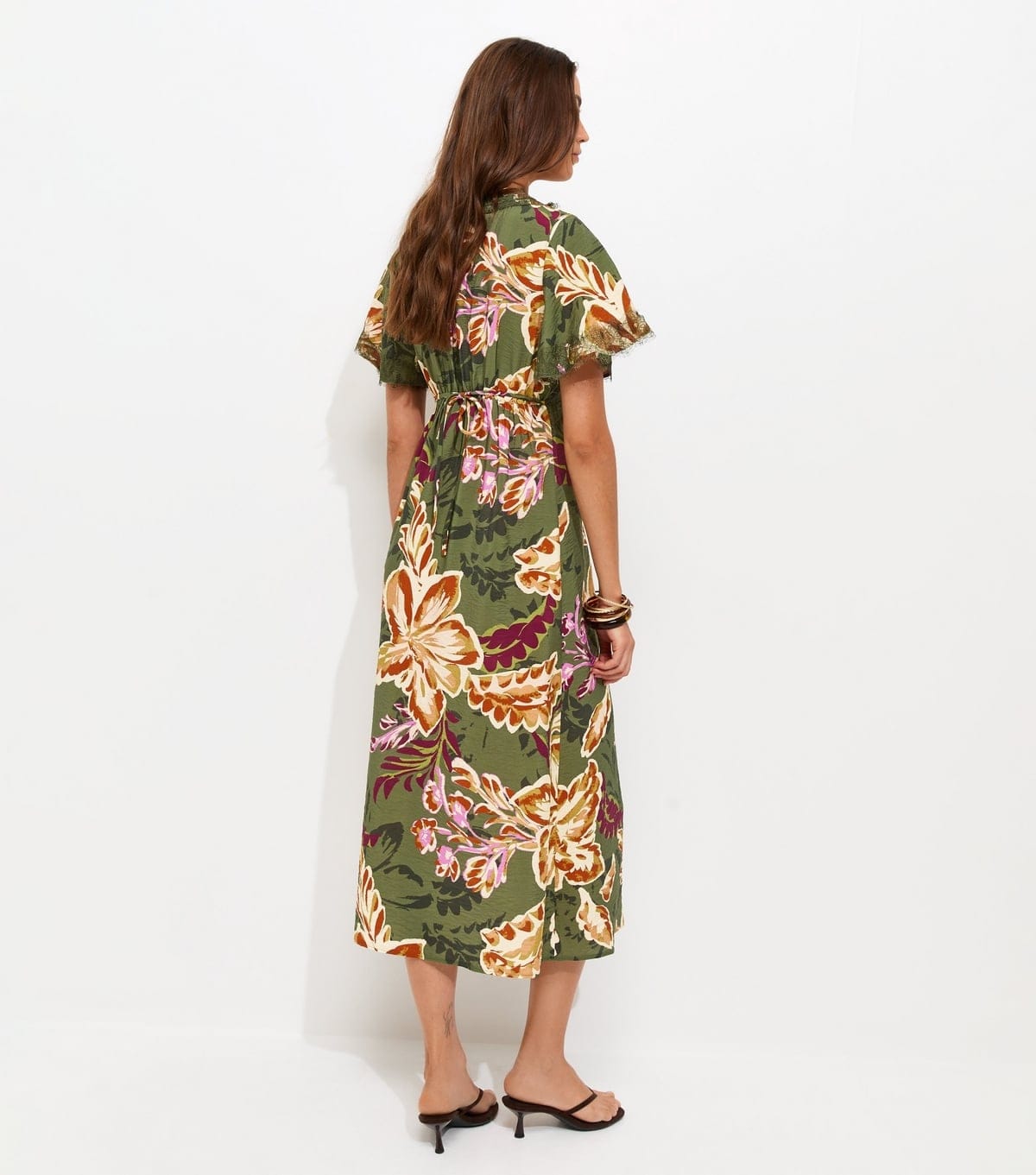 New Look Women's Green Floral Paisley Lace Trim Midi Dress New Look - 4