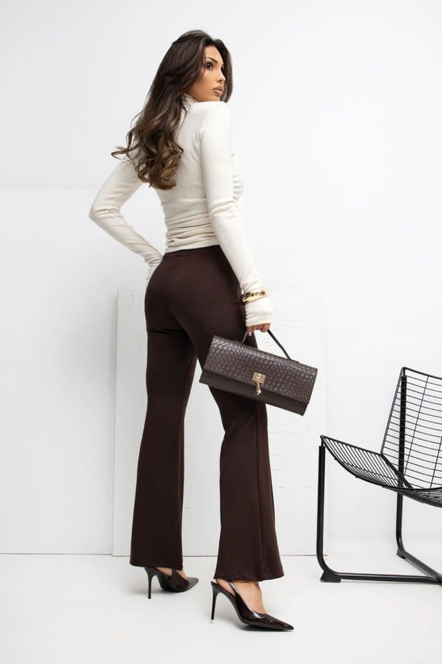 Love Lace Love Lace Women's High Waist Soft Flared Sweatpants Trousers in Brown - 3
